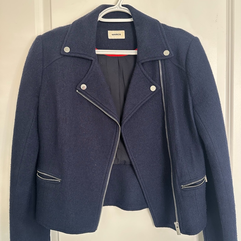 MARCS Blue and Silver Blazer Tailored Fit Structured Shoulders